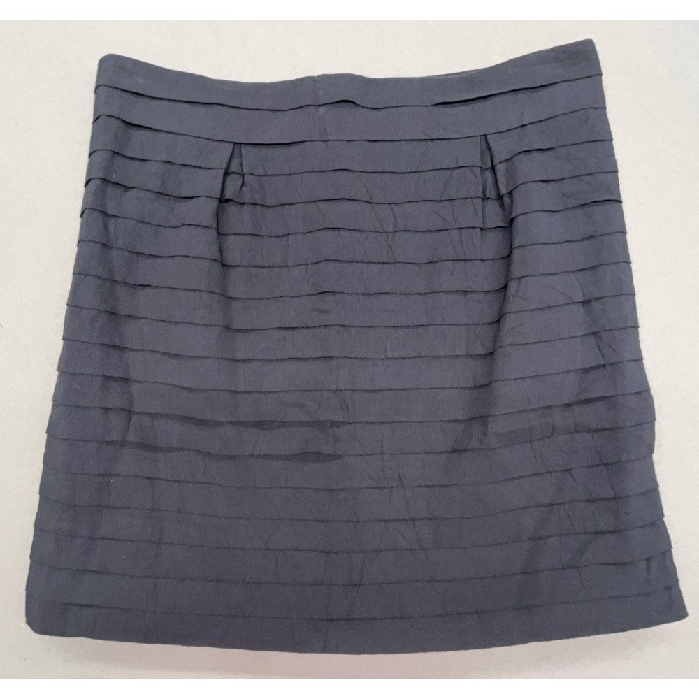 Anthropologie Leifsdottir Skirt 10 Blue Tiered Pleats Zipper Cotton Stretch Chic